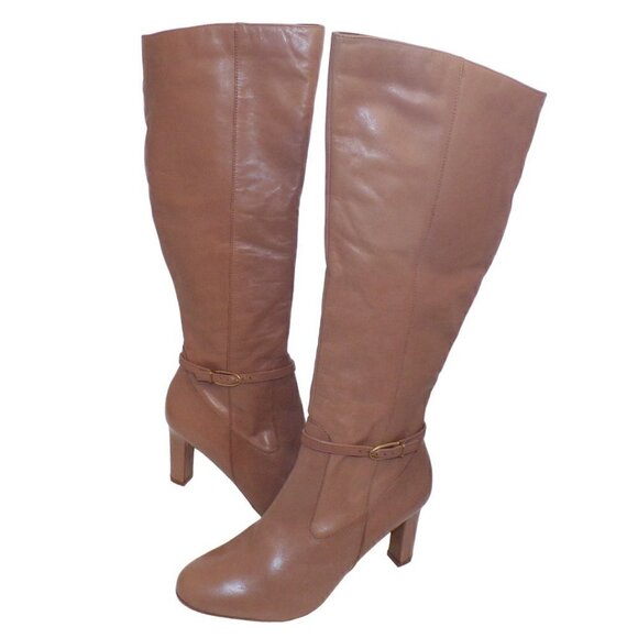 Naturalizer Henny Knee-High Buckle Detail Tall Dress Boots cafe Leather  10 New - Picture 2 of 7